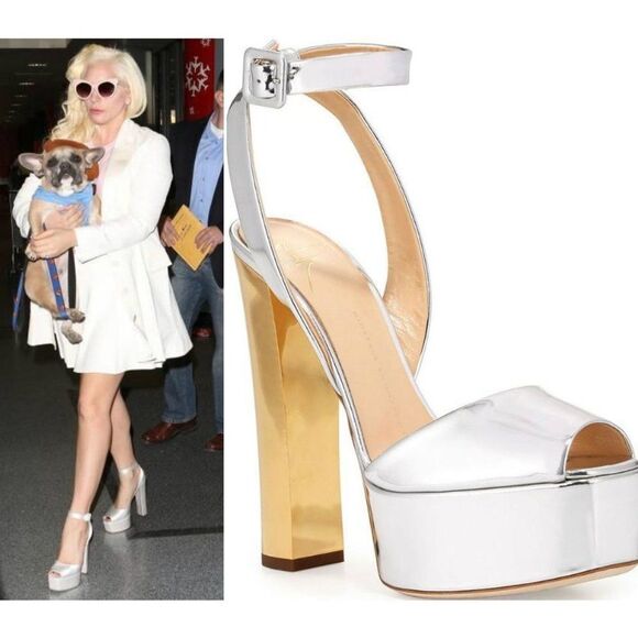 GIUSEPPE ZANOTTI Lavinia Glitter Leather Platform Heeled Sandals Size IT37.5 - Picture 5 of 16